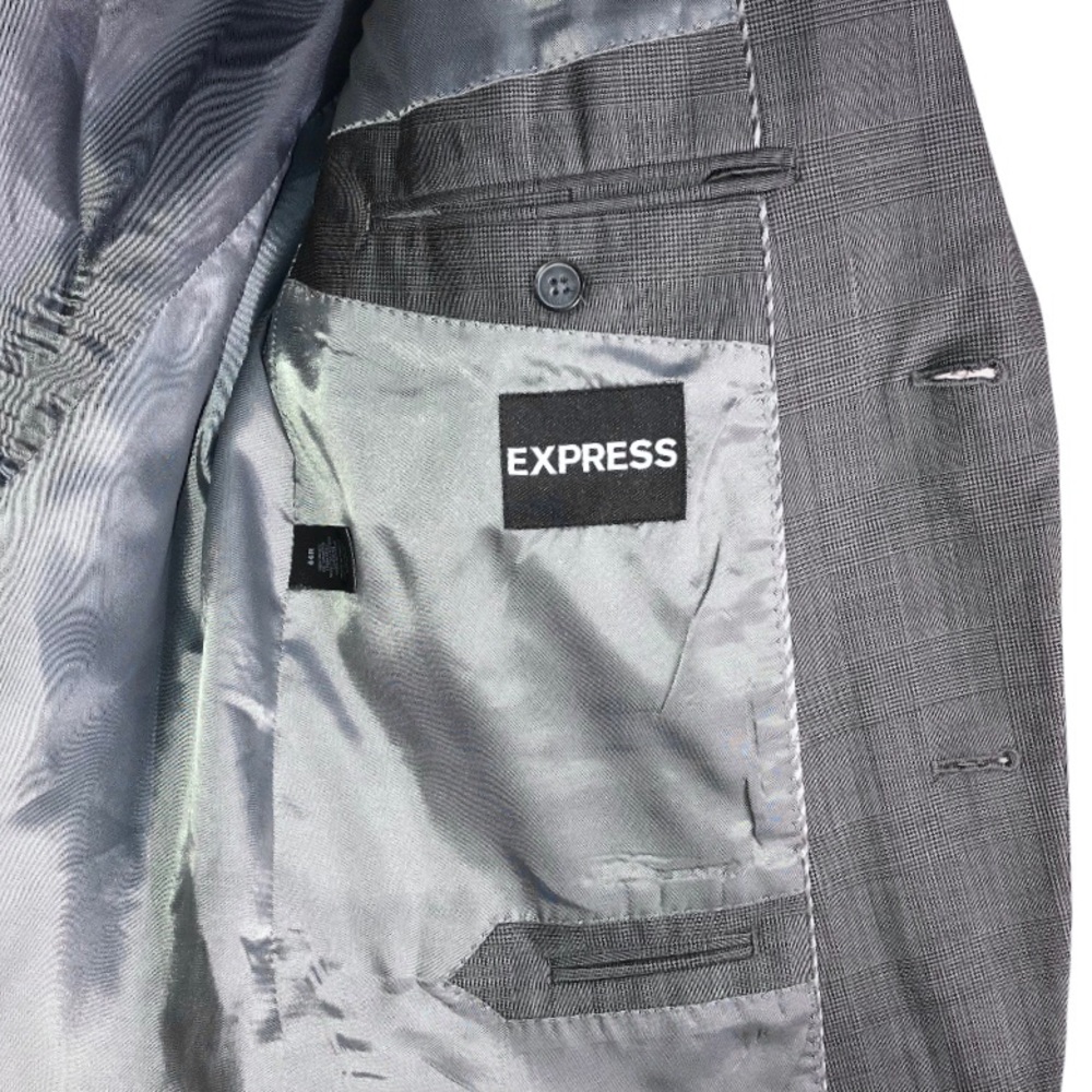 Express Charcoal Gray Wool Blend Two Button Plaid… - image 7